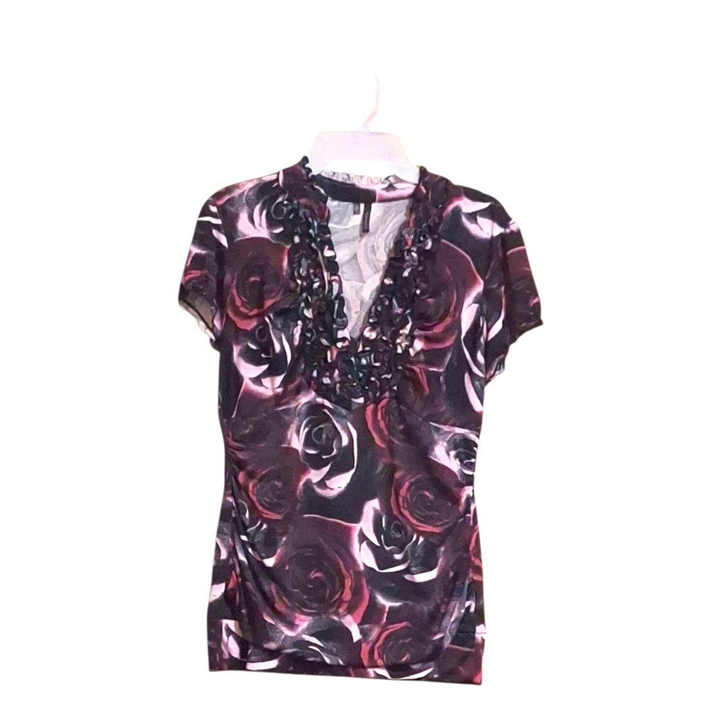 Maurices Purple and Black Ruffled Fitted Blouse